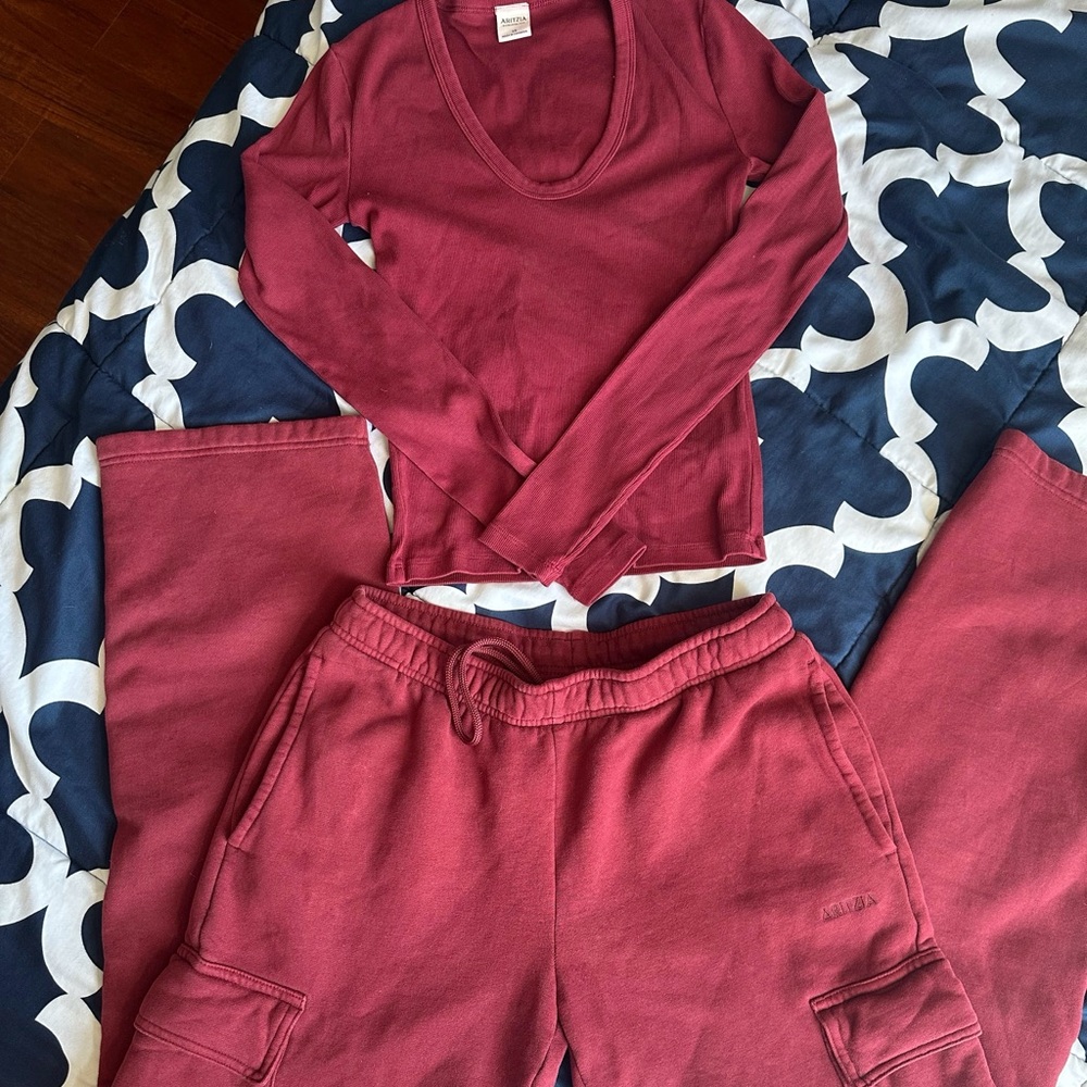ARITZIA MEGA CARGO SWEATPANT + RIB V-NECK TOP